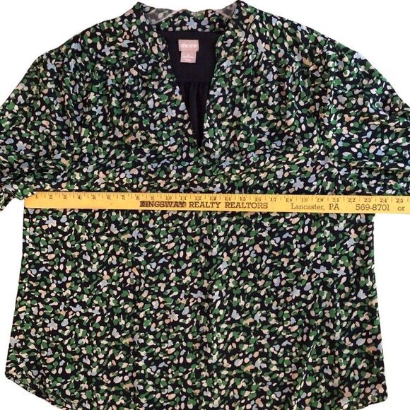 Chicos Abstract Dot Print Blouse Size 3 Womens XL Navy Kelly Semi Sheer Tunic - Picture 13 of 16